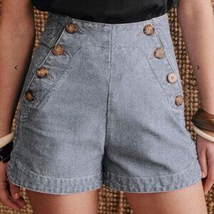 Sezane High Waist Denim Shorts - Blue